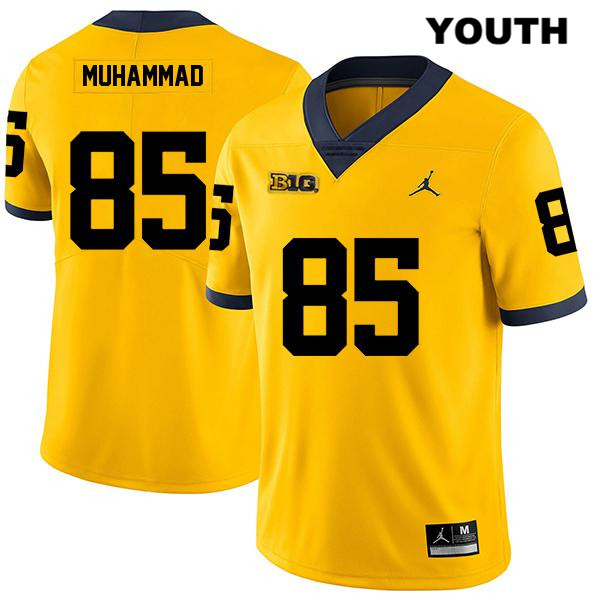 Youth NCAA Michigan Wolverines Mustapha Muhammad #85 Yellow Jordan Brand Authentic Stitched Legend Football College Jersey RF25M60FB